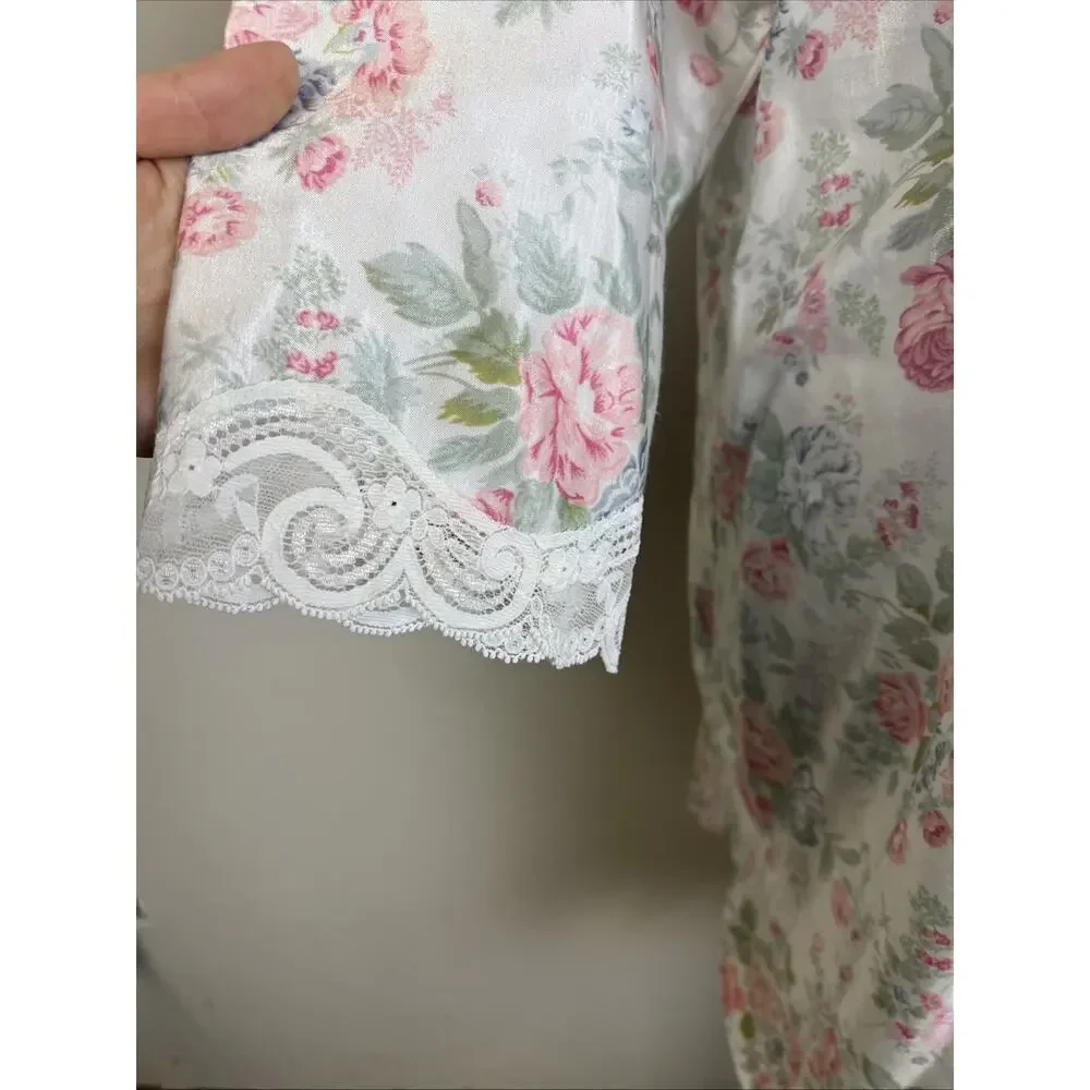 Barbizon‎ Nightgown To Knew Floral Lace Detail Large Satin Grammy Core USA